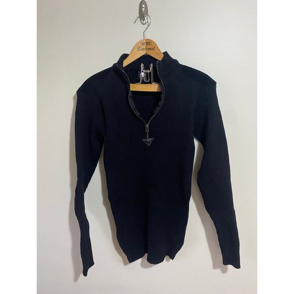 EUC Rothco 1/4 Zip Sweater Large Black Commando Suede Patches Military Army - Picture 1 of 4